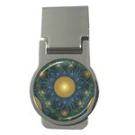 Beautiful Orange & Blue Fractal Sunflower of Egypt Money Clips (Round)  Front