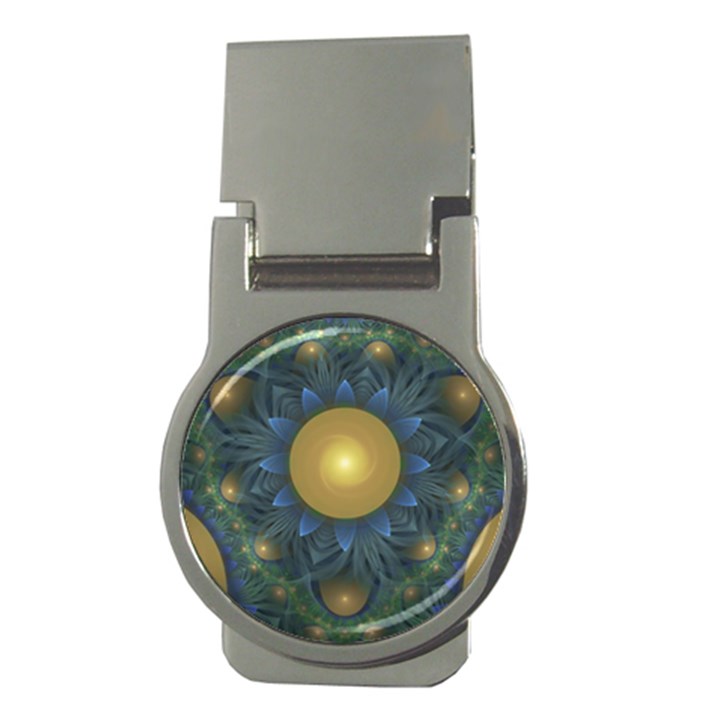 Beautiful Orange & Blue Fractal Sunflower of Egypt Money Clips (Round) 