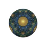 Beautiful Orange & Blue Fractal Sunflower of Egypt Rubber Coaster (Round)  Front