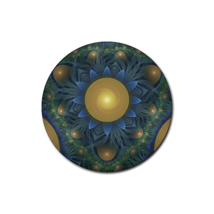 Beautiful Orange & Blue Fractal Sunflower of Egypt Rubber Coaster (Round) 