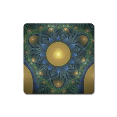 Beautiful Orange & Blue Fractal Sunflower Of Egypt Square Magnet by jayaprime