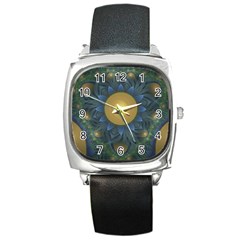 Beautiful Orange & Blue Fractal Sunflower Of Egypt Square Metal Watch by jayaprime