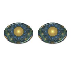 Beautiful Orange & Blue Fractal Sunflower Of Egypt Cufflinks (oval) by jayaprime