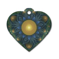 Beautiful Orange & Blue Fractal Sunflower Of Egypt Dog Tag Heart (two Sides) by jayaprime