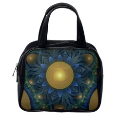 Beautiful Orange & Blue Fractal Sunflower Of Egypt Classic Handbags (one Side) by jayaprime