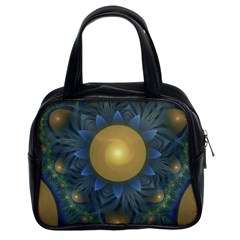 Beautiful Orange & Blue Fractal Sunflower Of Egypt Classic Handbags (2 Sides) by jayaprime