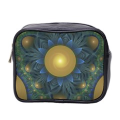 Beautiful Orange & Blue Fractal Sunflower Of Egypt Mini Toiletries Bag 2-side by jayaprime