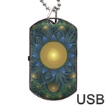 Beautiful Orange & Blue Fractal Sunflower of Egypt Dog Tag USB Flash (One Side) Front