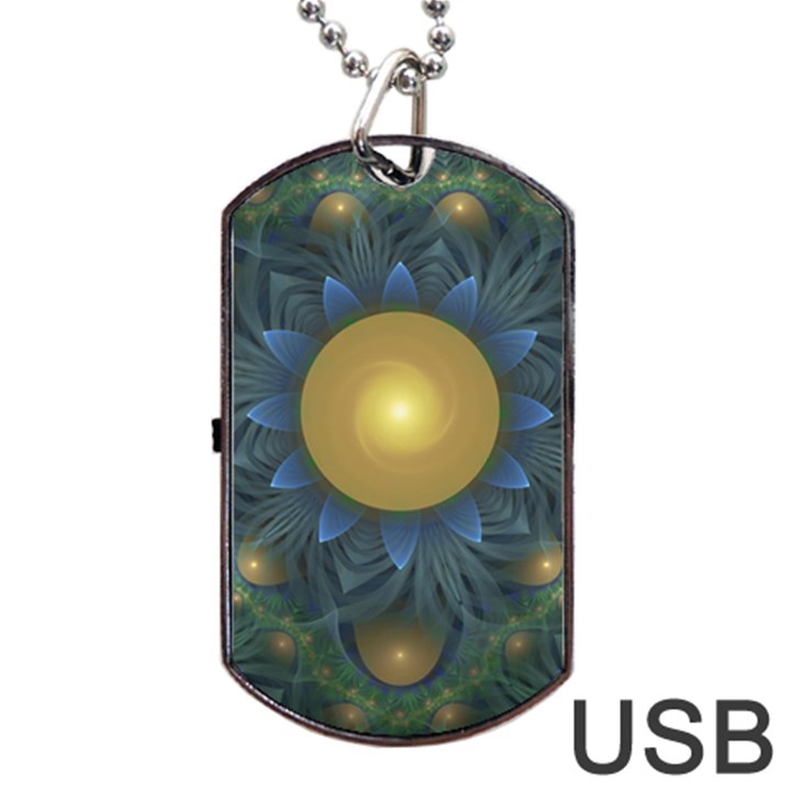 Beautiful Orange & Blue Fractal Sunflower of Egypt Dog Tag USB Flash (One Side)