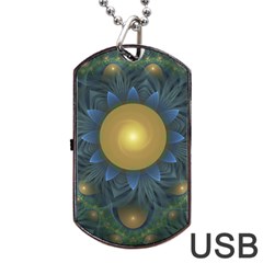 Beautiful Orange & Blue Fractal Sunflower Of Egypt Dog Tag Usb Flash (two Sides) by jayaprime