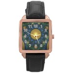 Beautiful Orange & Blue Fractal Sunflower of Egypt Rose Gold Leather Watch  Front