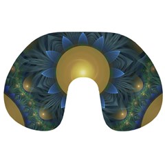 Beautiful Orange & Blue Fractal Sunflower Of Egypt Travel Neck Pillows by jayaprime