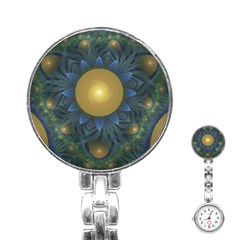 Beautiful Orange & Blue Fractal Sunflower Of Egypt Stainless Steel Nurses Watch by jayaprime