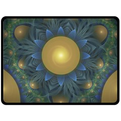 Beautiful Orange & Blue Fractal Sunflower Of Egypt Double Sided Fleece Blanket (large)  by jayaprime