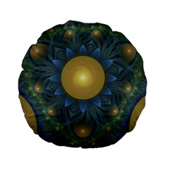 Beautiful Orange & Blue Fractal Sunflower Of Egypt Standard 15  Premium Flano Round Cushions by jayaprime