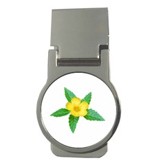 Yellow Flower With Leaves Photo Money Clips (round)  by dflcprints