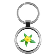 Yellow Flower With Leaves Photo Key Chains (round)  by dflcprints