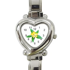 Yellow Flower With Leaves Photo Heart Italian Charm Watch by dflcprints