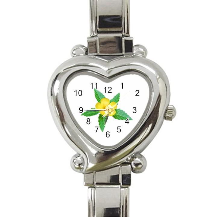 Yellow Flower With Leaves Photo Heart Italian Charm Watch