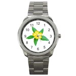 Yellow Flower With Leaves Photo Sport Metal Watch Front