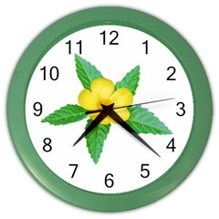 Yellow Flower With Leaves Photo Color Wall Clocks