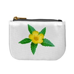 Yellow Flower With Leaves Photo Mini Coin Purses by dflcprints