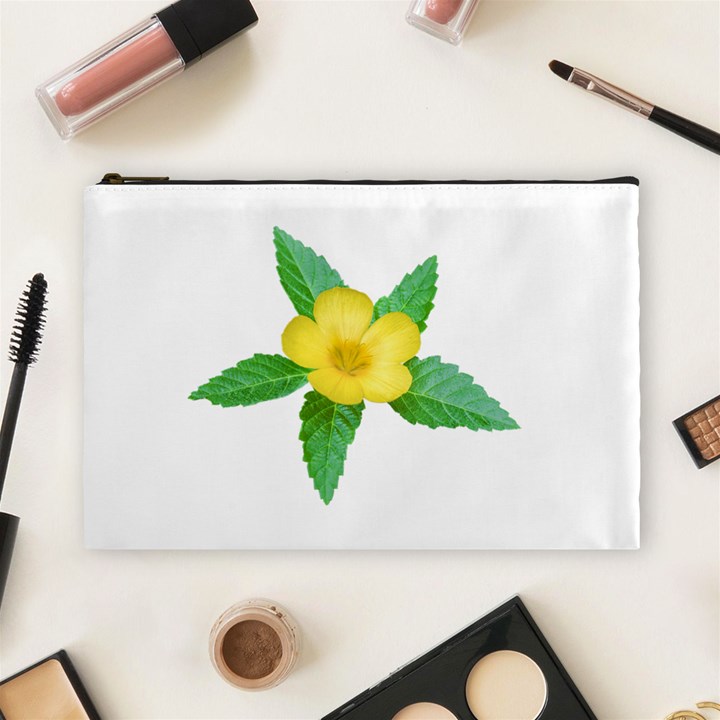 Yellow Flower With Leaves Photo Cosmetic Bag (Large) 