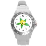 Yellow Flower With Leaves Photo Round Plastic Sport Watch (L) Front