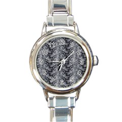 Black Floral Lace Pattern Round Italian Charm Watch by paulaoliveiradesign