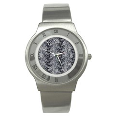 Black Floral Lace Pattern Stainless Steel Watch