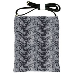 Black Floral Lace Pattern Shoulder Sling Bags by paulaoliveiradesign