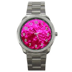 Hot Pink Floral Pattern Sport Metal Watch by paulaoliveiradesign