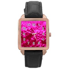 Hot Pink Floral Pattern Rose Gold Leather Watch 