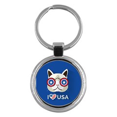 Cat I Love Usa Key Chain (round)