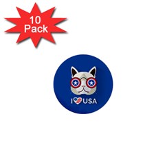 Cat I Love Usa 1  Mini Button (10 Pack)