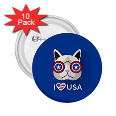 Cat I Love Usa 2 25  Button (10 Pack)