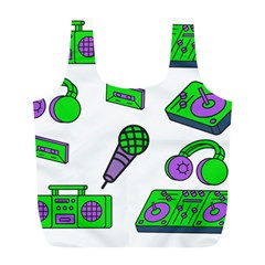 Green Music Pattern Full Print Recycle Bags (l) 