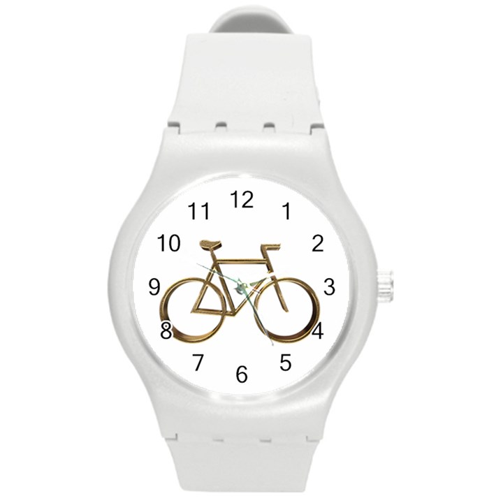 Elegant Gold Look Bicycle Cycling  Round Plastic Sport Watch (M)