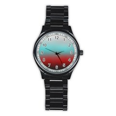 Frosted Blue And Red Stainless Steel Round Watch by digitaldivadesigns