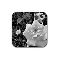 White Rose Black Back Ground Greenery ! Rubber Coaster (square)  by CreatedByMeVictoriaB