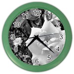 white rose black back ground greenery ! Color Wall Clocks Front