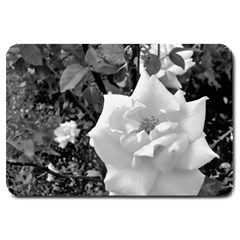 White Rose Black Back Ground Greenery ! Large Doormat  by CreatedByMeVictoriaB