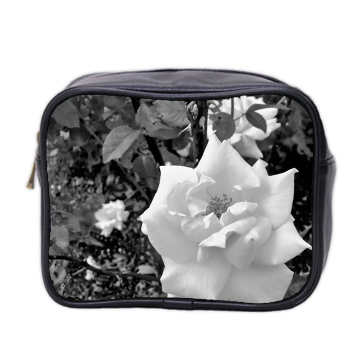 white rose black back ground greenery ! Mini Toiletries Bag 2-Side