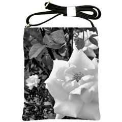 White Rose Black Back Ground Greenery ! Shoulder Sling Bags by CreatedByMeVictoriaB