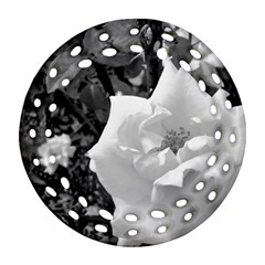 White Rose Black Back Ground Greenery ! Round Filigree Ornament (two Sides) by CreatedByMeVictoriaB