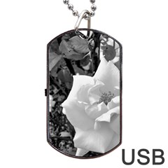 White Rose Black Back Ground Greenery ! Dog Tag Usb Flash (one Side) by CreatedByMeVictoriaB