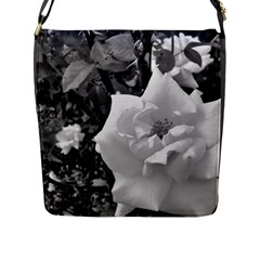 White Rose Black Back Ground Greenery ! Flap Messenger Bag (l)  by CreatedByMeVictoriaB