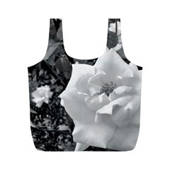 White Rose Black Back Ground Greenery ! Full Print Recycle Bags (m)  by CreatedByMeVictoriaB