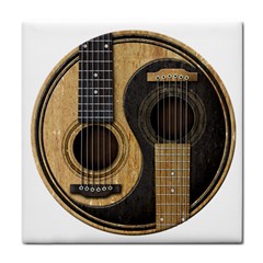 Old And Worn Acoustic Guitars Yin Yang Tile Coasters