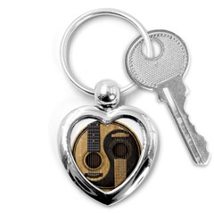 Old And Worn Acoustic Guitars Yin Yang Key Chains (heart)  by JeffBartels